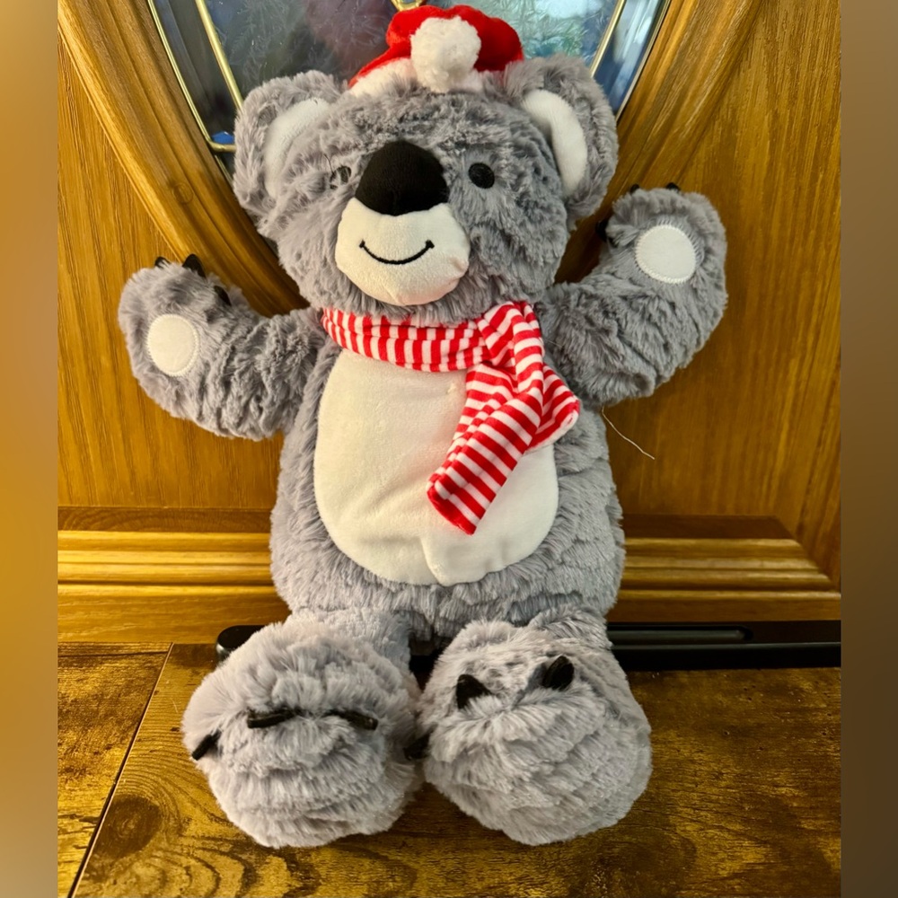 Gray Plush Koala with Red Striped Scarf